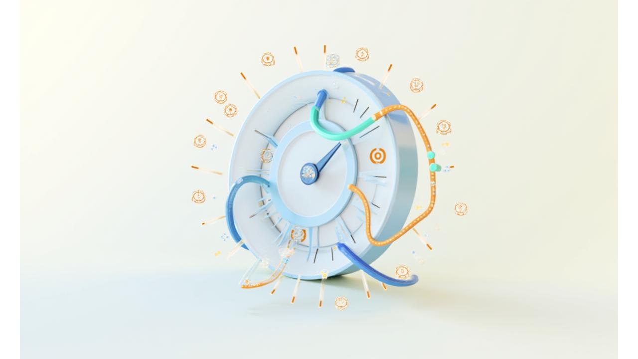 Illustration einer Uhr mit variablen Zeigern und Schiebereglern, die Flexibilität in Finanzierungen symbolisieren